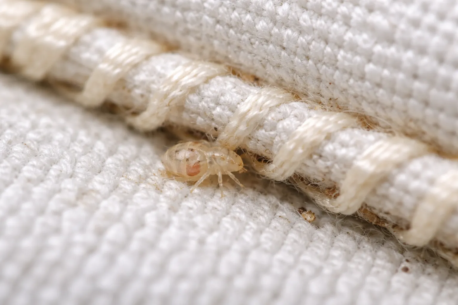 Common hiding places of baby bed bugs near beds and furniture seams
